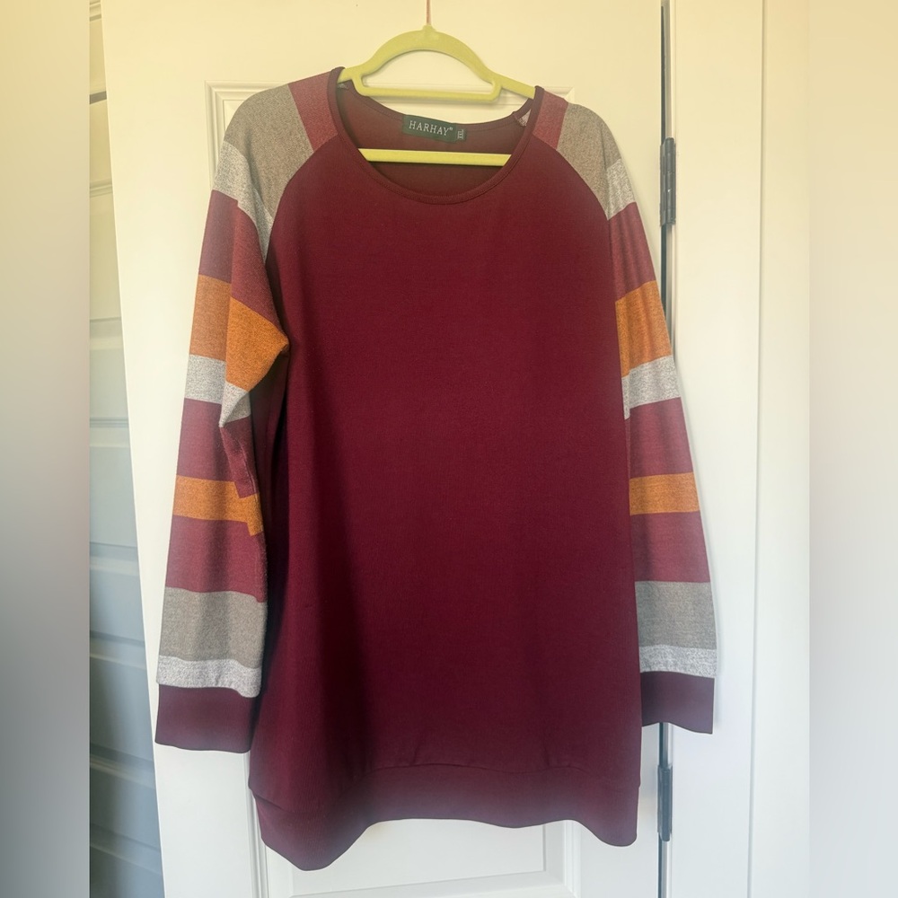 Burgundy and Striped Long Sleeve Tunic